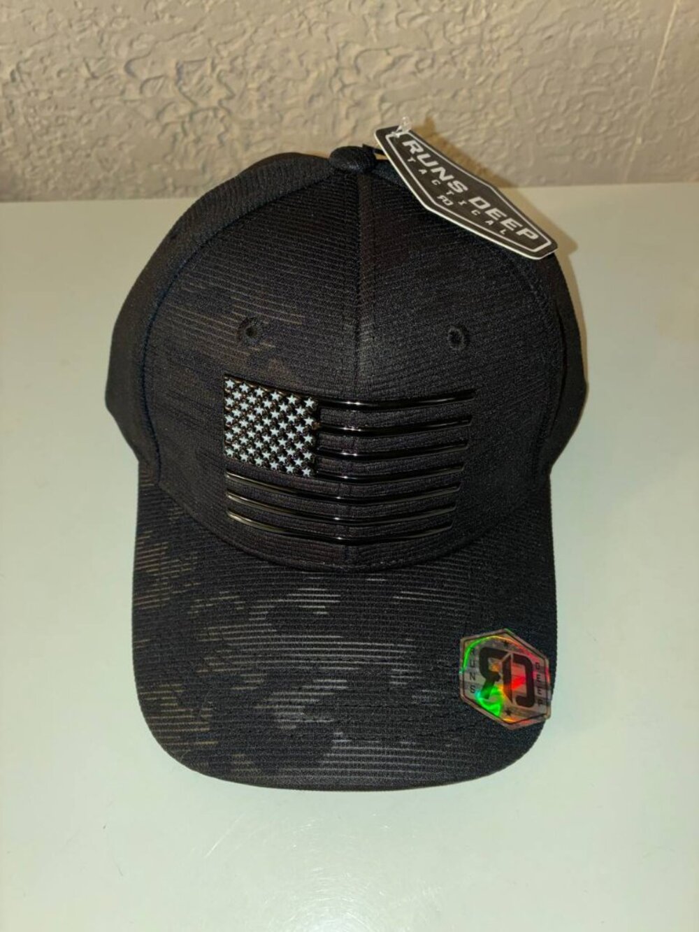 Runs Deep Tactical USA American Flag Mesh Trucker Hat Gray Camo Snapback - NWT